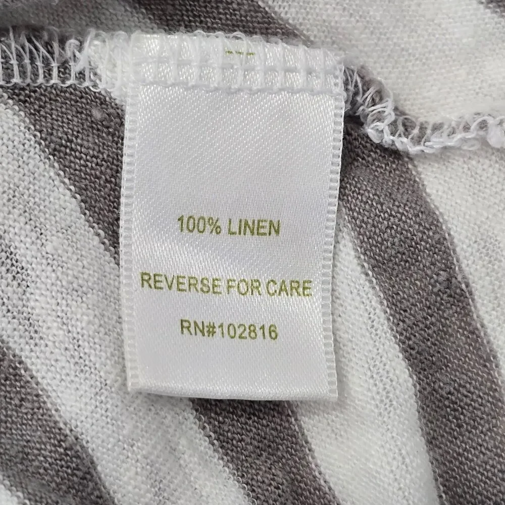 Garnet Hill XL Linen Gray White Asymetrical Stripe Sleeveless Tank Top Shirt